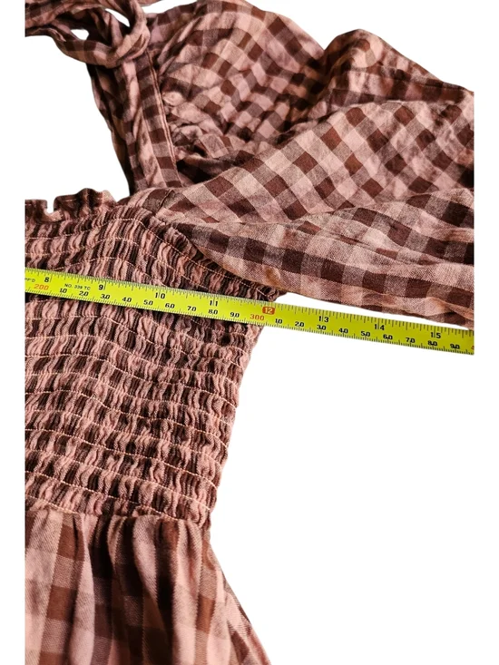 ASOS Gingham Smocked Midi Dress Cottagecore Puff Sleeve Open Back Size US 4 - Picture 9 of 10